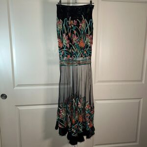 L’atiste Size S Black Floral Embroidered Mesh Maxi Skirt — Boho Elegance